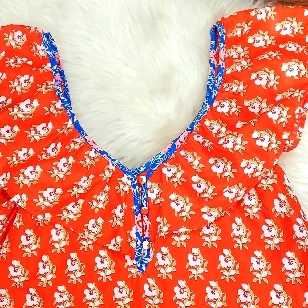 J. Crew Ruffle Vneck Poppy Pattern Boho Spring Blouse Tank - Picture 3 of 5